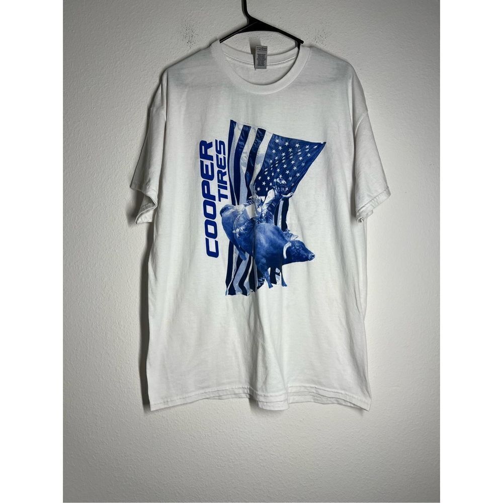 Gildan Men’s White Blue COOPER TIRES T-shirt Size XL